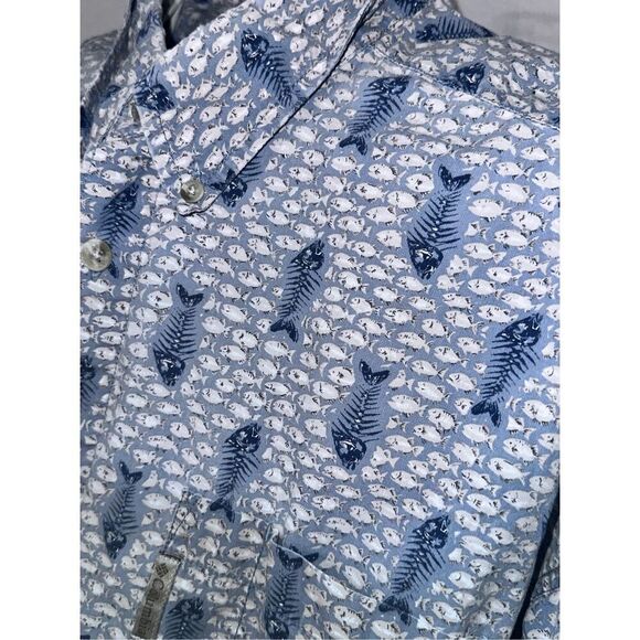 Columbia Fish Bones Button-Down Short Sleeve Shirt Light Cotton size XL Good Con - Picture 7 of 9